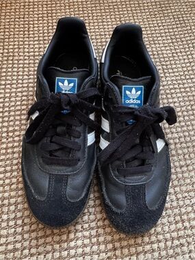 adidas Black Sneakers with White Stripes size women’s 6.
